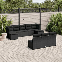 vidaXL Salon de jardin 10 pcs avec coussins noir résine tressée 