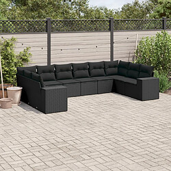 vidaXL Salon de jardin 10 pcs avec coussins noir résine tressée 