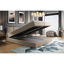 TRADA Lit adulte rembourré ROYAL avec rangement et matelas ressorts intégré dans le cadre du lit en 200×200 beige 