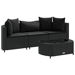 vidaXL Salon de jardin 4 pcs avec coussins noir résine tressée