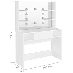 vidaXL Table de maquillage avec éclairage LED 100x40x135 cm MDF Blanc pas cher