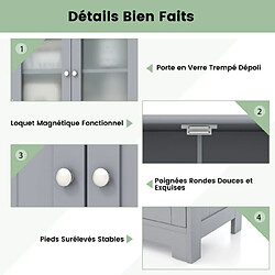 Helloshop26 Meuble de salle de bain à 4 portes 2 tiroirs colonne salle de bain armoire haute avec étagères réglables pour salon cuisine 60 x 30 x 128 cm gris 20_0005881