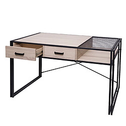 Decoshop26 Bureau d'ordinateur avec tiroirs et compartiment de rangement design industriel 76x120x70cm aspect chêne 04_0001450