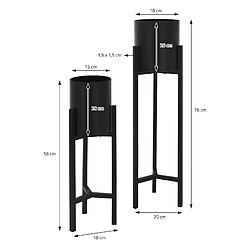 ML-Design Set 2x Supports pour Fleurs Noir, 18x18x56/20x20x76 cm, Métal, Pots de Fleurs Surélevé 2-TLG, Moderne, Résistant aux Intempéries, Porte-Fleurs Déco, Étagère Plantes pour Intérieur/Extérieur pas cher