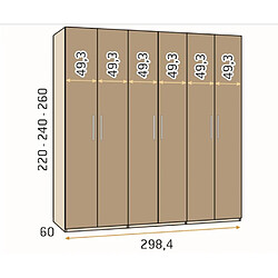 Inside 75 Armoire 298,4 x 240 cm couleur Legend Pizzara 4 portes lisses 2 portes claires poignée barra pas cher