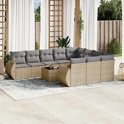 vidaXL Salon de jardin 11 pcs avec coussins beige résine tressée