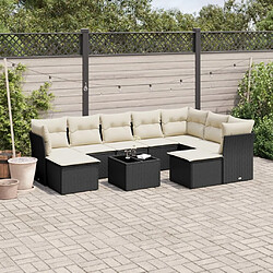 Maison Chic Salon de jardin 10 pcs avec coussins | Ensemble de Table et chaises | Mobilier d'Extérieur noir résine tressée -GKD72484