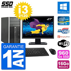 PC Tour HP 6300 CMT Ecran 27" Intel i3-2120 RAM 16Go SSD 960Go Windows 10 Wifi - Occasion