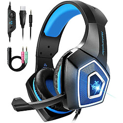 Chrono Casque Gamer PS4, Casque Xbox One Filaire avec Microphone Réduction du Bruit & RGB LED Lumière, Over-Ear Casque Gaming Stéréo Bass Surround pour PC/Mac/Laptop/Nintendo Switch/Tablette 