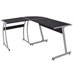 Helloshop26 Bureau table meuble travail informatique de coin en forme de L noir 0502081 