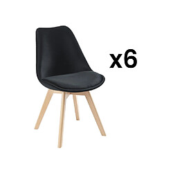 Vente-Unique Lot de 6 chaises en velours et hêtre - Noir - JODY