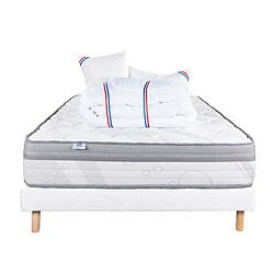 LUXURY LITERIE Ensemble matelas Relaxation 140x190 cm + sommier blanc ep 13cm + 2 oreillers + couette pas cher