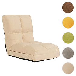 Mendler Fauteuil de sol HWC-N45, fauteuil-lit pliable Fauteuil fonctionnel, fonction sommeil pliable cadre acier velours ~ beige 