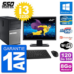 PC Tour Dell OptiPlex 9010 Ecran 22" i3-3220 RAM 8Go SSD 120Go Windows 10 Wifi - Occasion