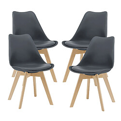 Lot de 4 Chaises de Salle à Manger Scandinave Siège Cuisine Plastique Similicuir Hêtre 81 x 49 x 57 cm Gris [en.casa]