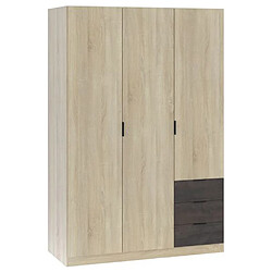 Armoire de rangement de 3 portes coloris chêne canadien - Dim : L.121 x H.180 x P.52 cm -PEGANE-