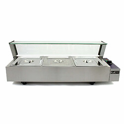 Monstershop KuKoo Vitrine Bain Marie Professionnel à 3 Bacs Vitrine Bain Marie Electrique Professionnel à 3 Bacs GN 1/2 en Acier Inoxydable - Réchaud 30- 110°C 1.5Kw 220-240V Nourriture Service Restaurant Buffet Bar Cantine [2 ans de Garantie]