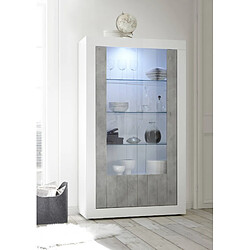 Alter Vitrine moderne avec étagères, Made in Italy, Buffet avec porte vitrée, Meubles de salon, Vitrine, 110x42h190 cm, blanc brillant et couleur béton