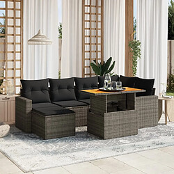 vidaXL Salon de jardin avec coussins 7 pcs gris résine tressée 