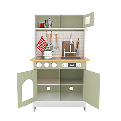 Teamson Kids Cuisine Enfants Little Chef Boston Dinette En Bois Jeux D'Imitation Cuisine De Jeux Interactive Avec 9 Accessoires Blanche/Verte TD-12679E pas cher