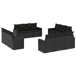 vidaXL Salon de jardin 12 pcs avec coussins noir résine tressée