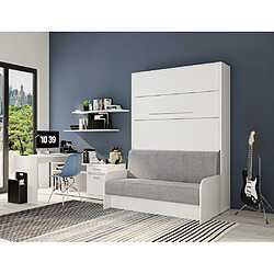 Avis Inside 75 Armoire lit escamotable SOFA AUTOMATICA 160 cm blanche canapé gris MECANIQUE SEDAC MERAL