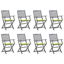 vidaXL Chaises pliables d'extérieur lot de 8 et coussins Bois d'acacia