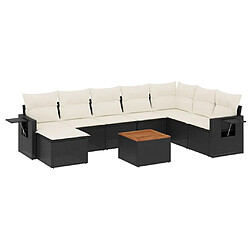 vidaXL Salon de jardin 9 pcs avec coussins noir résine tressée