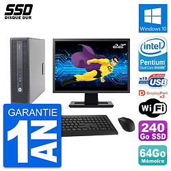 PC HP 600 G2 SFF Ecran 22" Intel G4400 RAM 64Go SSD 240Go Windows 10 Wifi · Occasion 