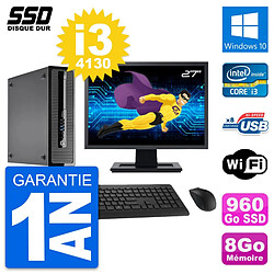 PC HP ProDesk 400 G1 SFF Ecran 27" i3-4130 RAM 8Go SSD 960Go Windows 10 Wifi - Occasion