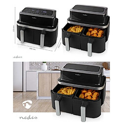 NEDIS Friteuse Double Numérique 2x4L2 AIR FRYER LCD 2600W Couvercles anti-éclaboussure - 2 paniers à frire - Filtre -