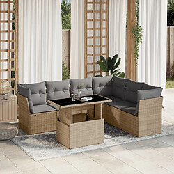 vidaXL Salon de jardin avec coussins 7 pcs beige résine tressée 