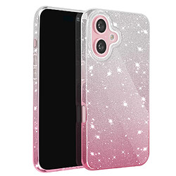 Avizar Coque Paillette pour iPhone 16 Plus Hybride Design Glamour Blanc / Rose 