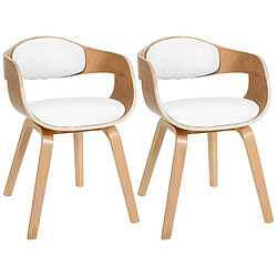 Decoshop26 Lot de 2 chaises de salle à manger design retro en PVC blanc et structure en bois clair 10_0001710 