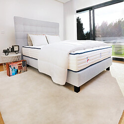 LUXURY LITERIE Ensemble matelas Patriote 140x190 cm + sommier gris ep20cm + 2 oreillers + couette + Tête de Lit