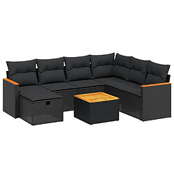 vidaXL Salon de jardin 8 pcs avec coussins noir résine tressée