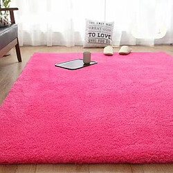 LUUCOZK Tapis moelleux en fausse fourrure, tapis à poils longs pour chambre à coucher, salon, rose rouge-80x120 cm