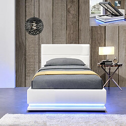 Meubler Design Lit Led Avec Coffre De Rangement Ava - Blanc - 90x190 