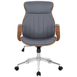 Decoshop26 Fauteuil de bureau avec accoudoirs cadre robuste en bois courbé couleur noyer PVC gris et métal chromé 10_0002545