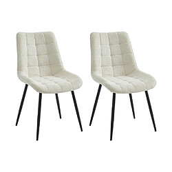 Vente-Unique Lot de 2 chaises matelassées en tissu bouclette et métal noir - Blanc - OLLUA