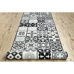 RUGSX TAPIS DE COULOIR antidérapant AZULEJO PATCHWORK, CARREAUX DE LISBONNE gris noir 120x370 cm pas cher