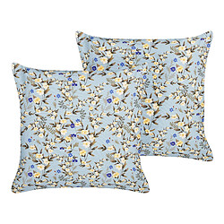 Beliani Lot de 2 coussins d'extérieur à motif floral bleus 45 x 45 cm VALLORIA