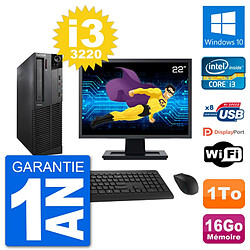 PC Lenovo M92p SFF Ecran 22" Intel i3-3220 RAM 16Go Disque 1To Windows 10 Wifi - Occasion