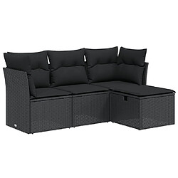 vidaXL Salon de jardin 4 pcs avec coussins noir résine tressée