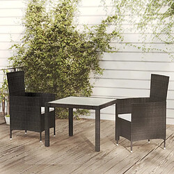 Maison Chic Ensemble à manger d'extérieur 3 pcs avec coussins,Salon de jardin,Mobilier de jardin Résine tressée Noir -GKD714258