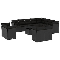 vidaXL Salon de jardin avec coussins 13 pcs noir résine tressée