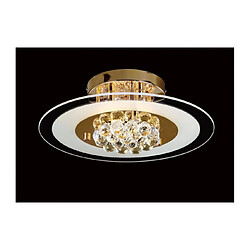 Luminaire Center Plafonnier Delmar rond 4 Ampoules doré/verre/cristal Coloris : doré, transparent/verre dépoli Coloris de l'abat jour : givré/transparent Diamètre en Cm : 39 Hauteur en Cm : 15 Poids en Kilos : 3 Nombre d'ampoules : 4&lt;