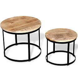 vidaXL Table basse 2 pcs Bois de manguier brut Rond 40/50 cm