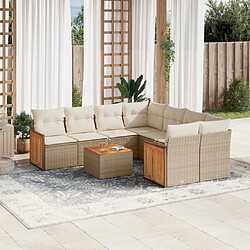 vidaXL Salon de jardin avec coussins 9 pcs beige résine tressée 