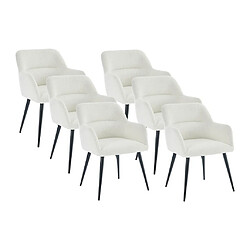 Vente-Unique Lot de 6 chaises avec accoudoirs en tissu bouclette et métal noir - Blanc - HEKA